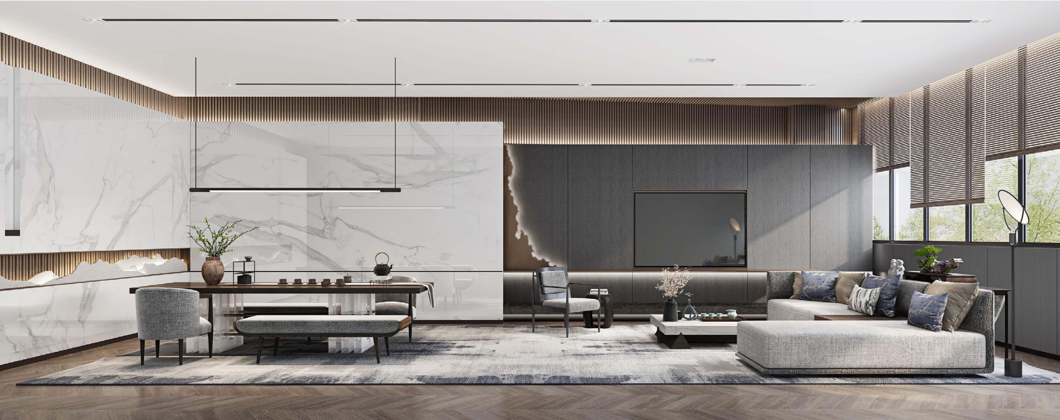 太平·某山庄新中式1200平方售楼部装饰装修工程(图5)