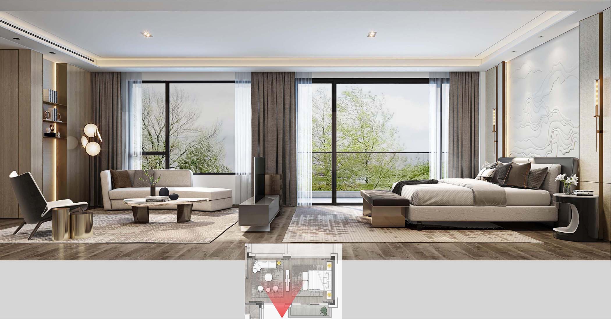 太平.某山庄A户型新中式样板间装饰装修工程(图4)